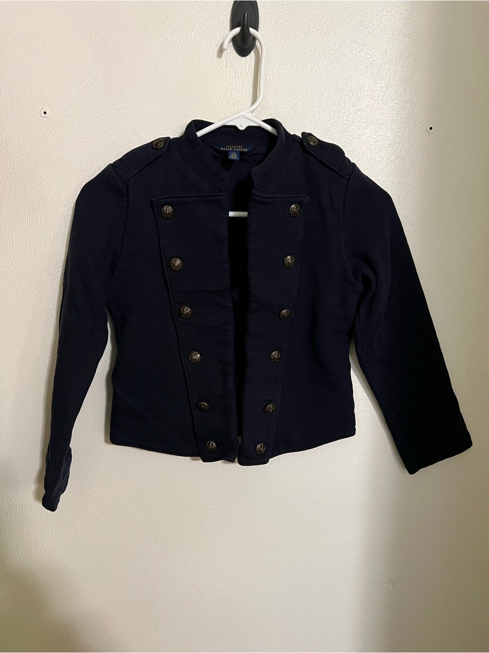 POLO RALPH LAUREN Classic French Terry Military Style Jacket Navy Blue Girls M